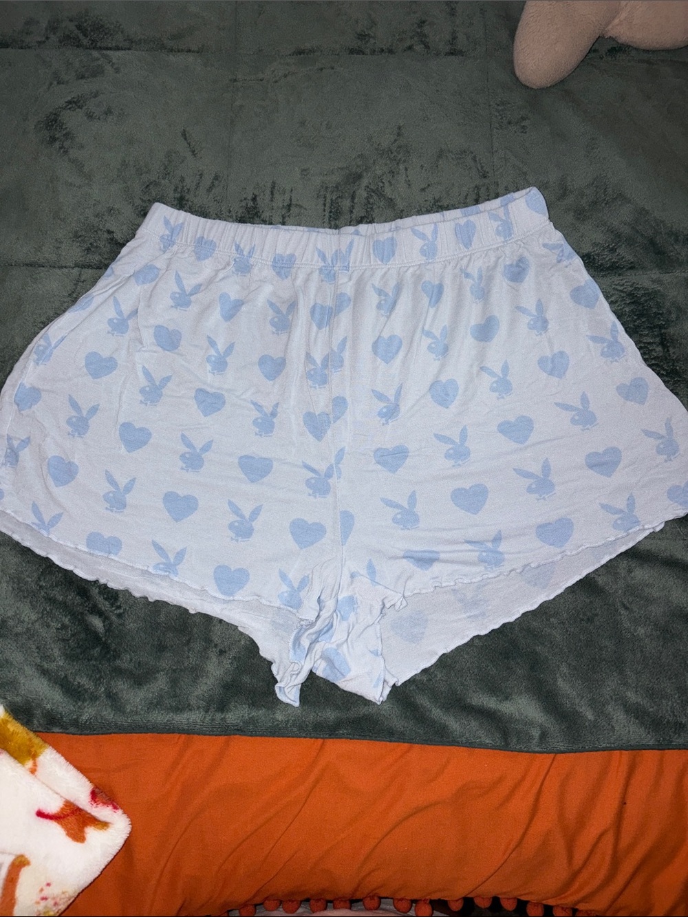 Playboy by Pacsun Light Blue Heart & Bunny Print Sleep Shorts
